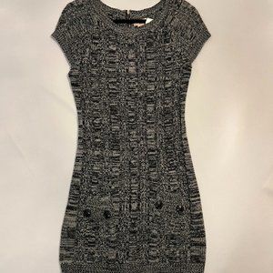 Short Sleeved Sweater Dress w/ Buttoned Front Pockets & Zipper on Back